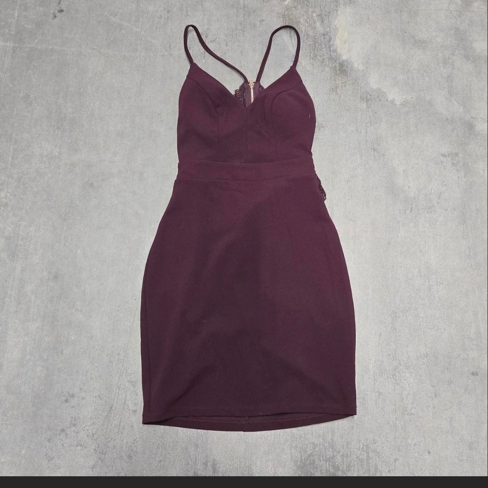Source Unknown Wine Spaghetti Strap Mini Dress